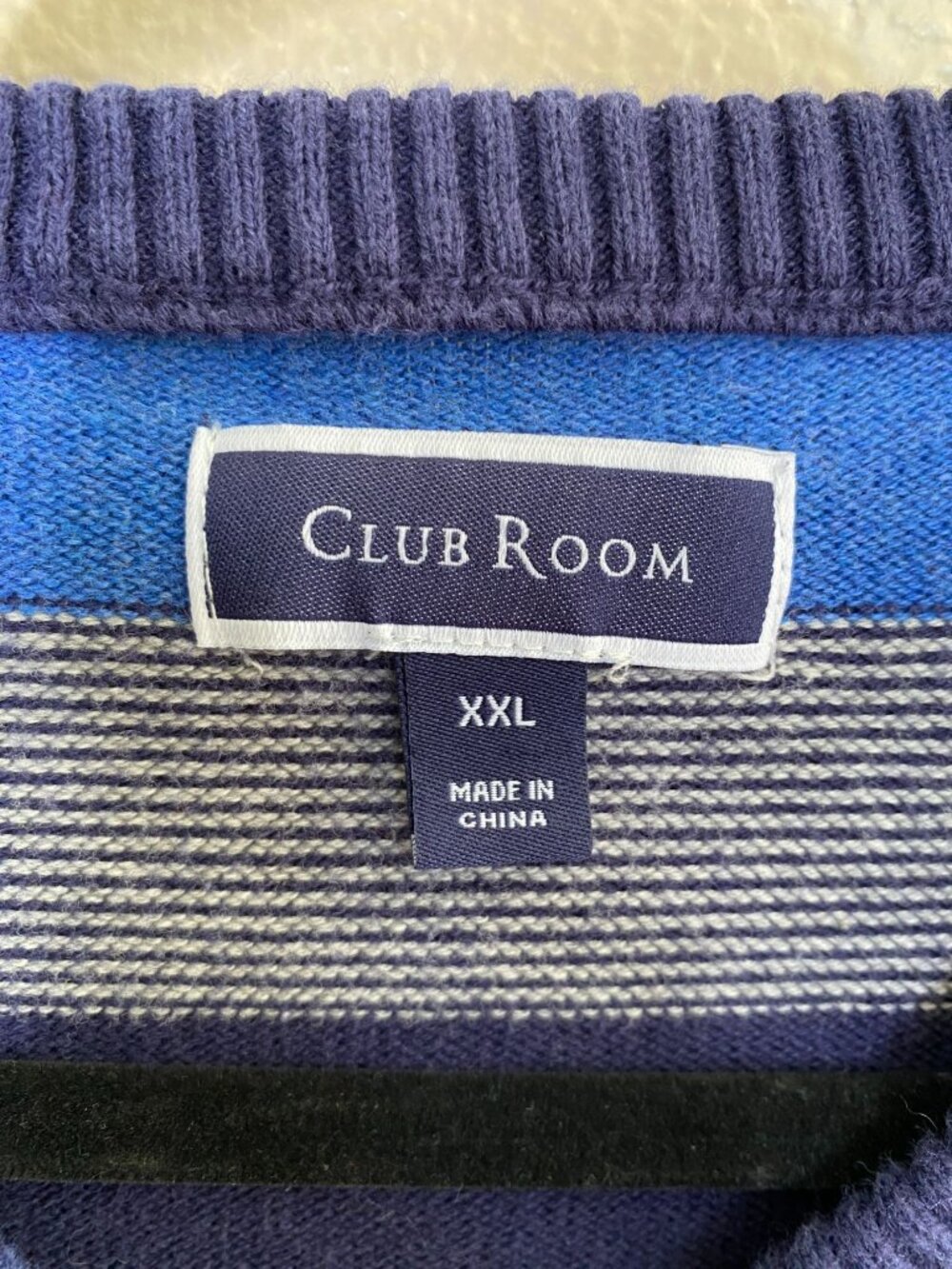 Club Room Mens Striped V-Neck Sweater Blue Gray 100% Cotton XXL Pullover - Picture 3 of 6